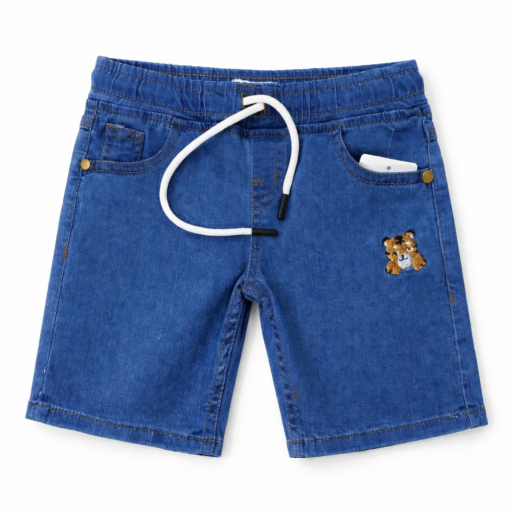 Boys denim shorts in various shades of blue from lilcubspk, featuring classic denim fabric and comfortable fit for ages 9 months to 12 years.