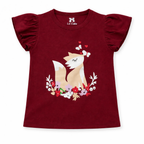 Maroon squirrel print summer coord set for kids by Lil' Cubs, includes a top and shorts in a playful design.