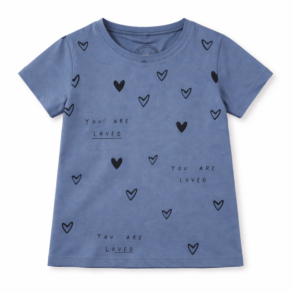 Blue summer girls' coord set by lilcubspk featuring love print jersey cotton for ages 1 to 10 years.