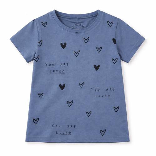 Blue summer girls' coord set by lilcubspk featuring love print jersey cotton for ages 1 to 10 years.