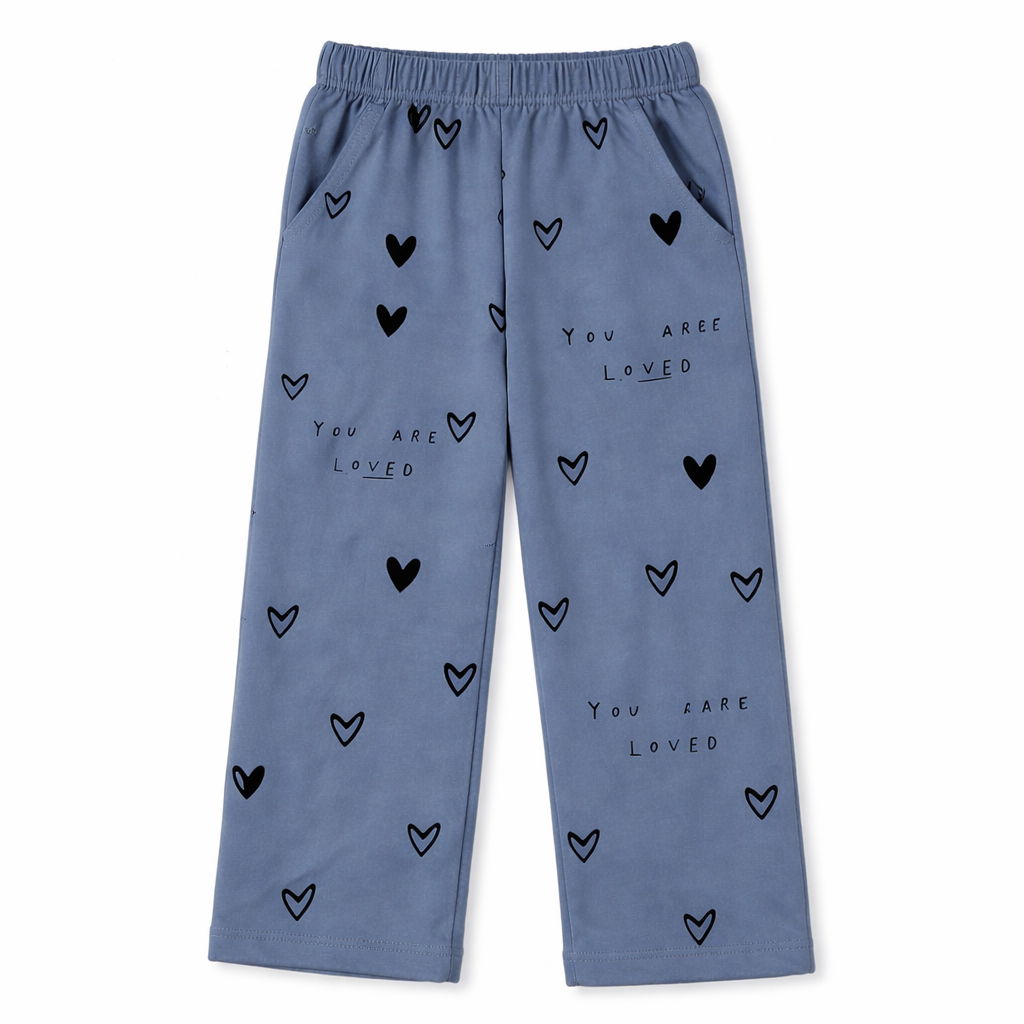 Blue summer girls' coord set with love print on soft jersey cotton, perfect for ages 1-10, by lilcubspk.