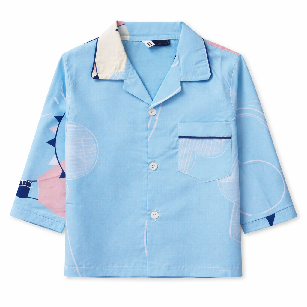 Sky Blue Summer Night Suit for Boys – Play Print (1-4 Years) - Lil' Cubs