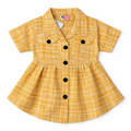 Orange cotton girls' frock from lilcubspk with button details, suitable for ages 2 to 5, perfect for summer wear