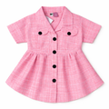 Pink cotton girls' summer frock with button design for ages 2-5, by lilcubspk, perfect for warm weather and casual wear.