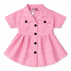 Pink cotton girls' summer frock with button design for ages 2-5, by lilcubspk, perfect for warm weather and casual wear.