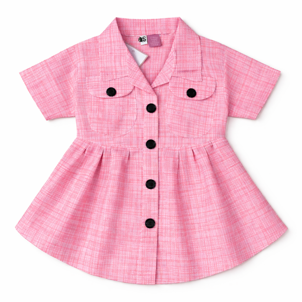 Pink cotton girls' summer frock with button design for ages 2-5, by lilcubspk, perfect for warm weather and casual wear.