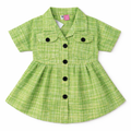 Green cotton summer girls' frock with button design for ages 2 to 5 by lilcubspk, featuring a comfortable and stylish dress.