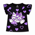 Black heart and cat print summer coord set for kids by Lil' Cubs, featuring a matching top and shorts.