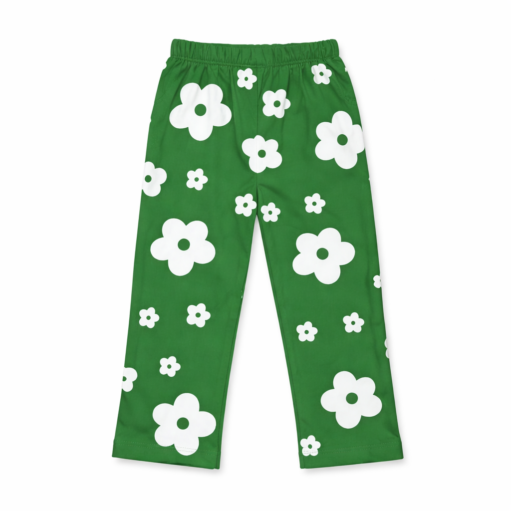 Girls' green summer coord set with flower print from lilcubspk, featuring a top and matching shorts for ages 1-12.