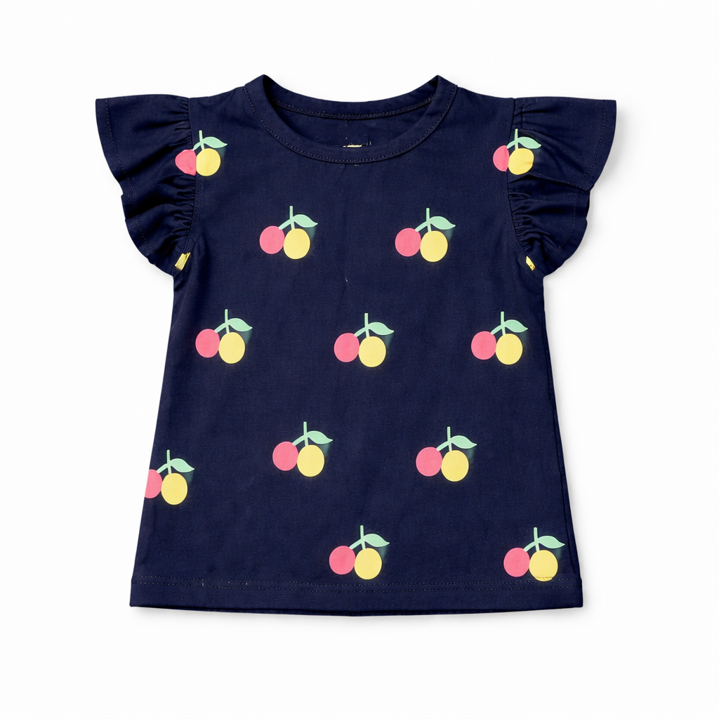 Summer Coord Set for Girls – Fruit Print 2-Piece Set in Blue (Ages 1-12)