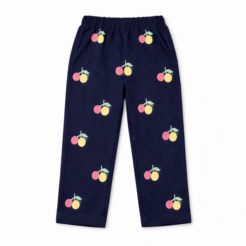 Blue fruit print summer coord set for girls in ages 1-12, featuring a matching two-piece outfit by lilcubspk