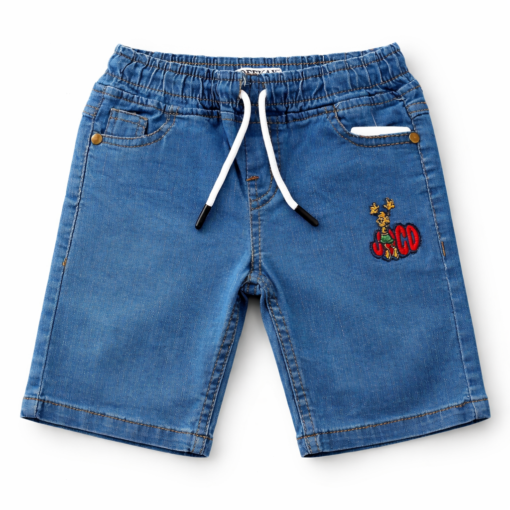 Lilcubspk boys' denim shorts pack in blue, featuring three different styles for ages 9 months to 12 years.
