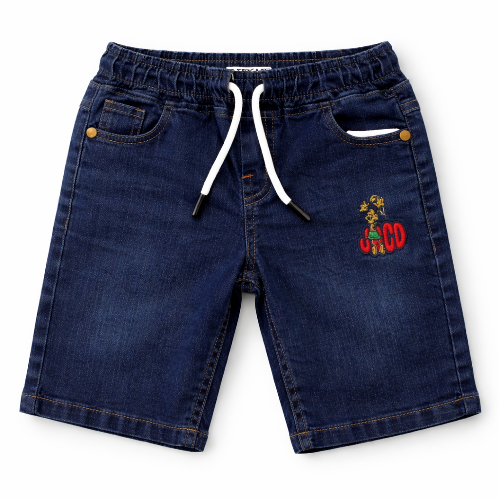 Set of three boys' denim shorts in blue by lilcubspk, featuring casual style and adjustable waist for ages 9 months to 12 years.
