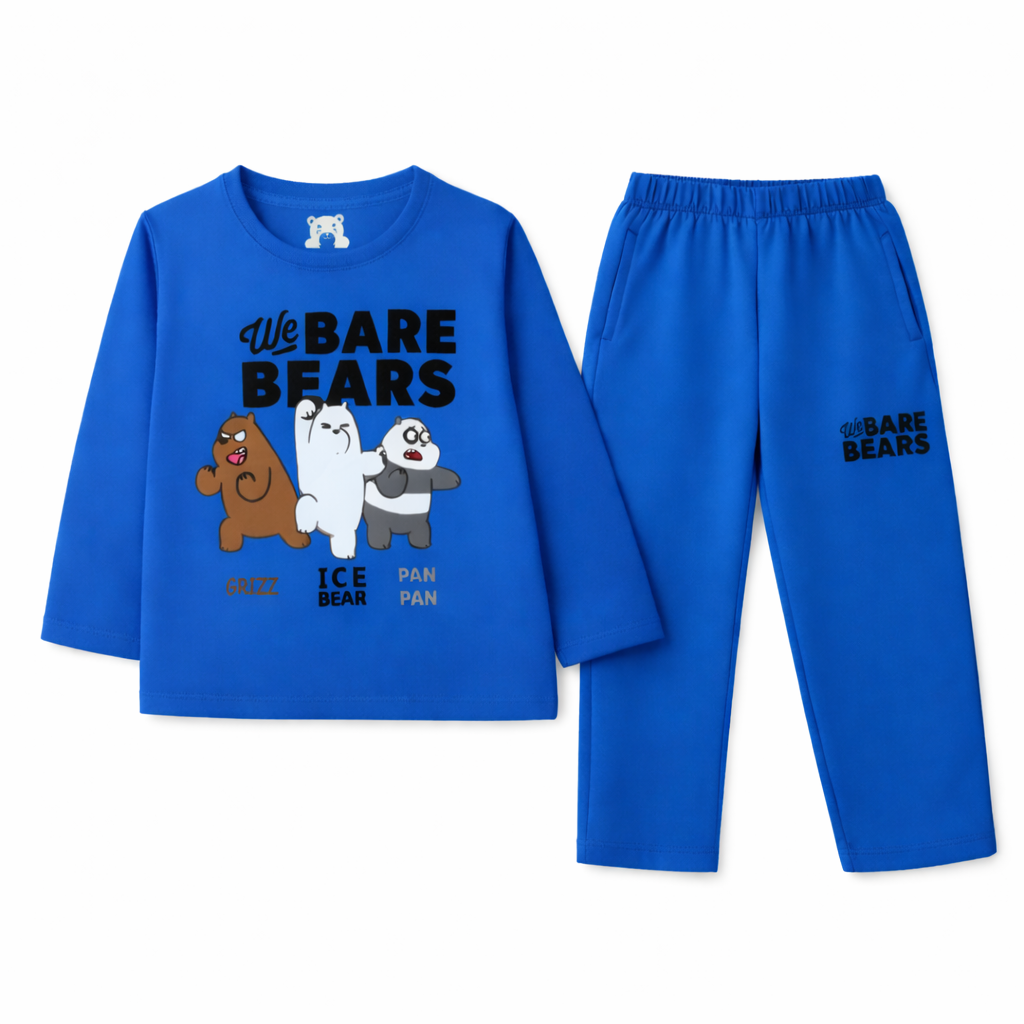 Blue Bare Bears summer coord set for kids, featuring a matching two-piece outfit with bear graphic print from Lil' Cubs.