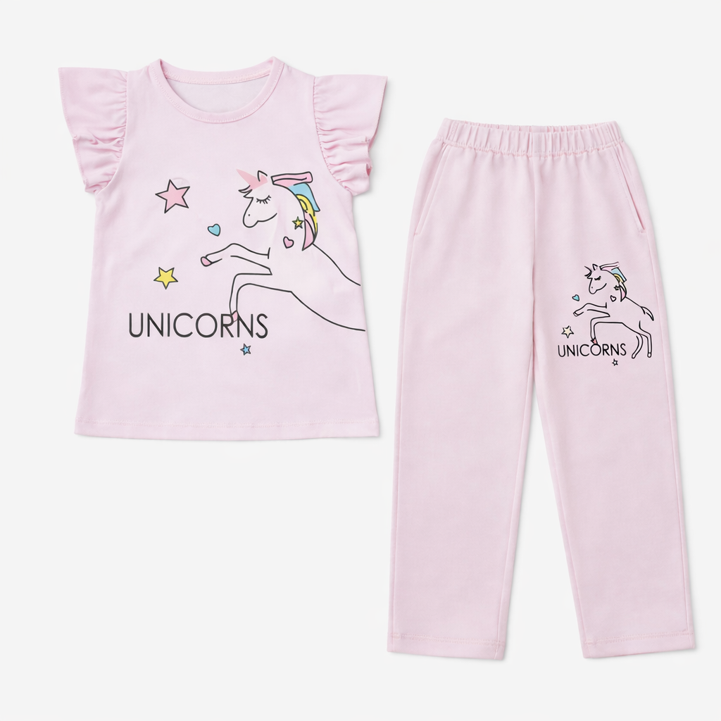 Light Pink Unicorn Print Summer Coord Set 2-Piece | Jersey Cotton Fabric | Lil' Cubs