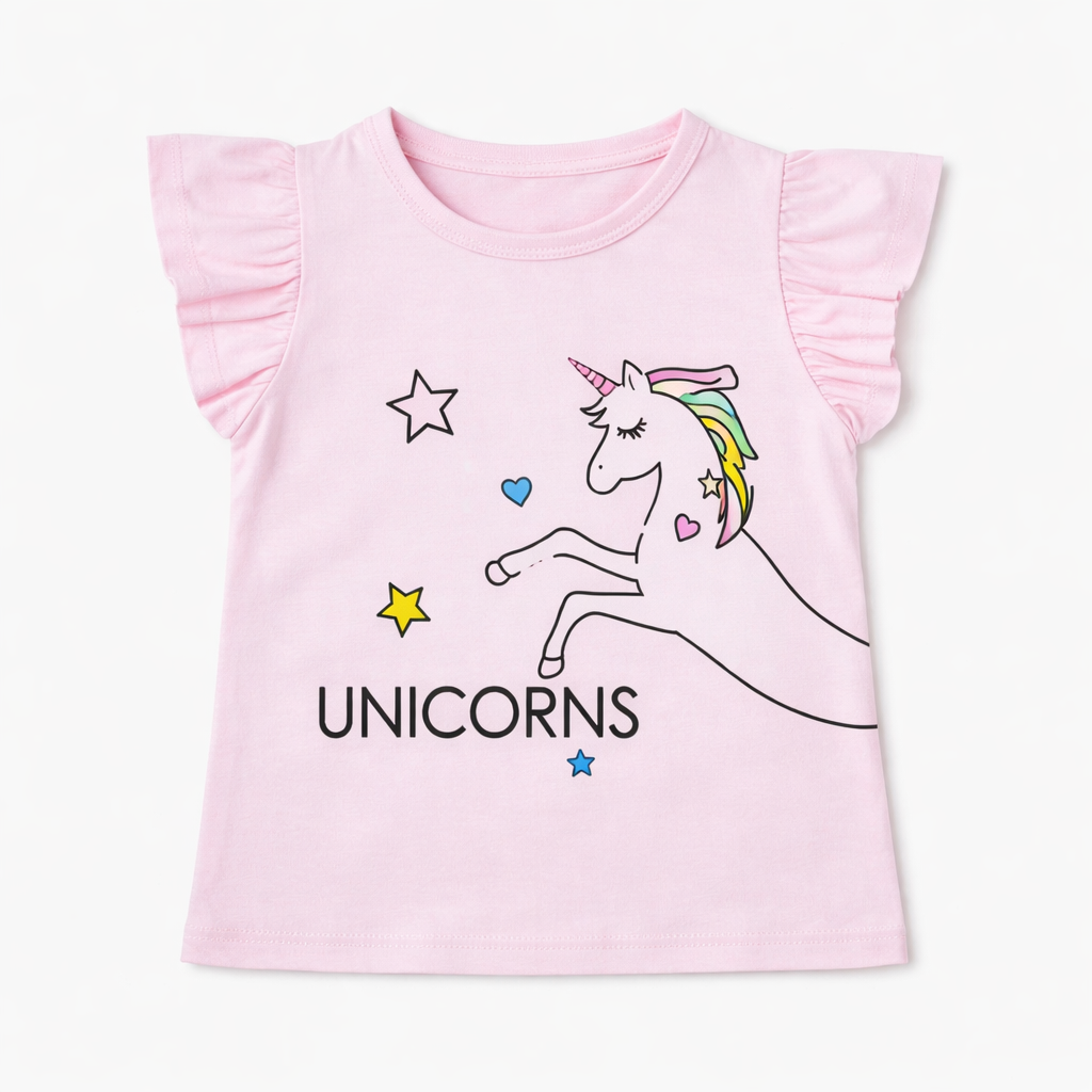 Light Pink Unicorn Print Summer Coord Set 2-Piece | Jersey Cotton Fabric | Lil' Cubs