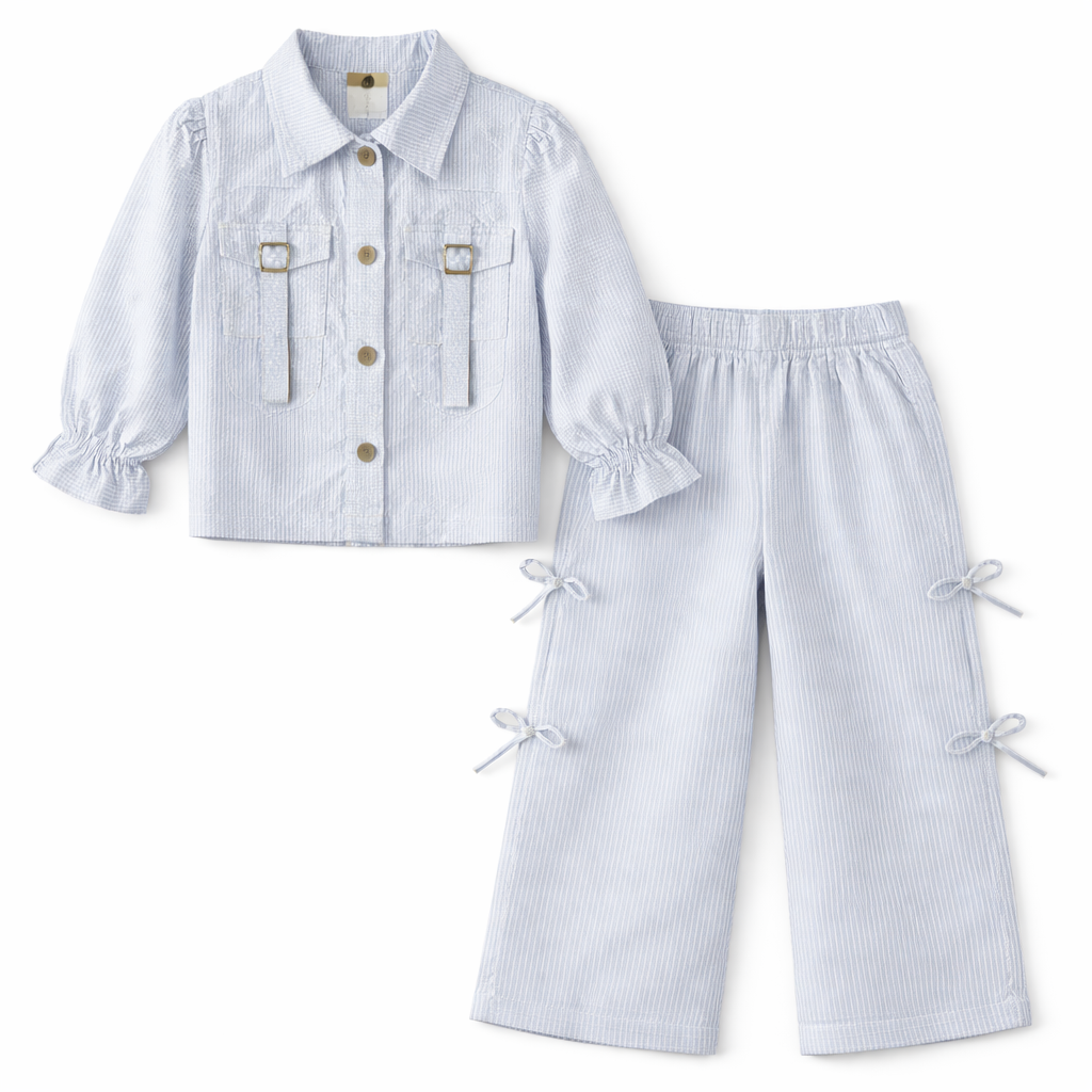 Girls blue cotton summer coord set for kids, 2-piece outfit from Lil' Cubs featuring a sleeveless top and shorts.