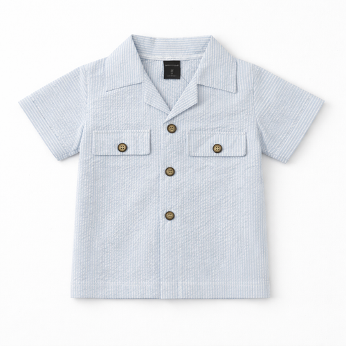 Boys blue cotton summer coord set for kids, featuring a short-sleeve top and shorts, from Lil' Cubs in size S to 2XL