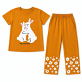 Girls' summer coord set by lilcubspk, mustard-colored two-piece outfit with rabbit print for ages 1-12.