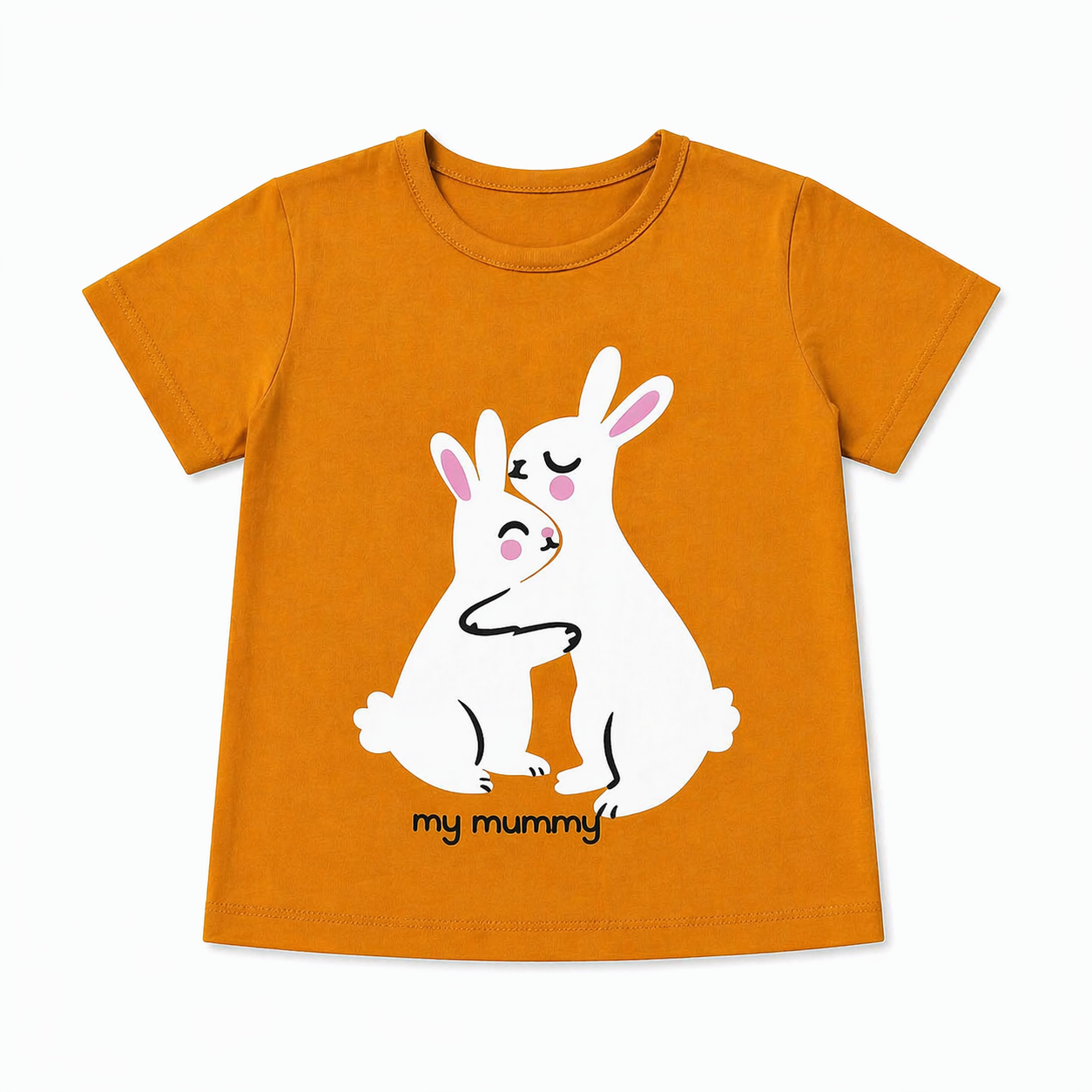 Girls' summer coord set by lilcubspk featuring a mustard-colored two-piece outfit with a playful rabbit print for ages 1-12.