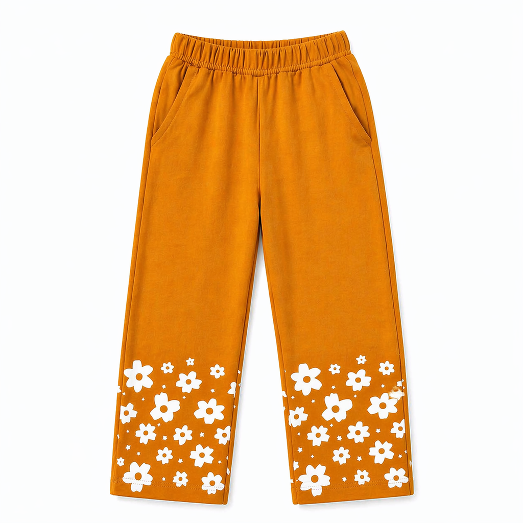Girls' summer coordinate set with rabbit print in mustard, includes a top and shorts, from lilcubspk for ages 1-12.