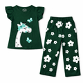 Girls green summer coord set with giraffe print from lilcubspk, featuring a top and shorts for ages 1-10.