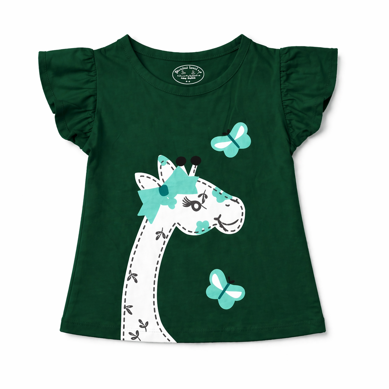 Girls' green summer coord set with giraffe print from lilcubspk, includes top and shorts for ages 1-10, suitable for warm weather.