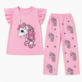 Girls dark pink unicorn summer coord set by lilcubspk, featuring a playful unicorn print, perfect for ages 1-12.