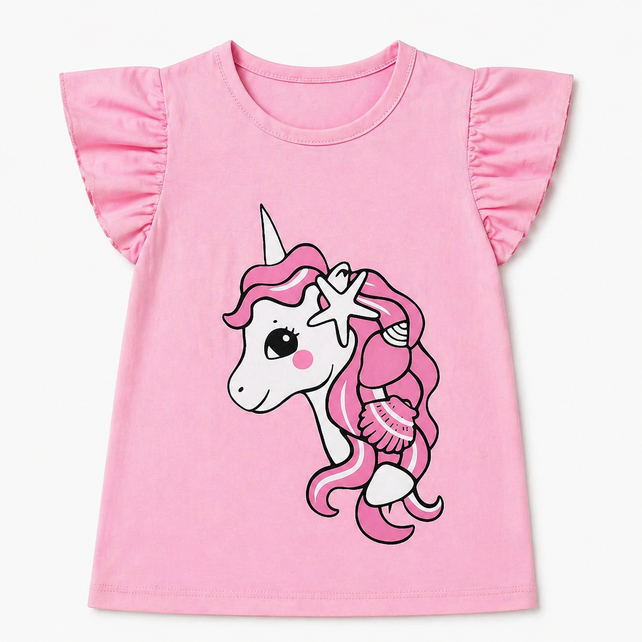Girls' dark pink unicorn summer coord set by lilcubspk, featuring a playful unicorn print for ages 1-12.