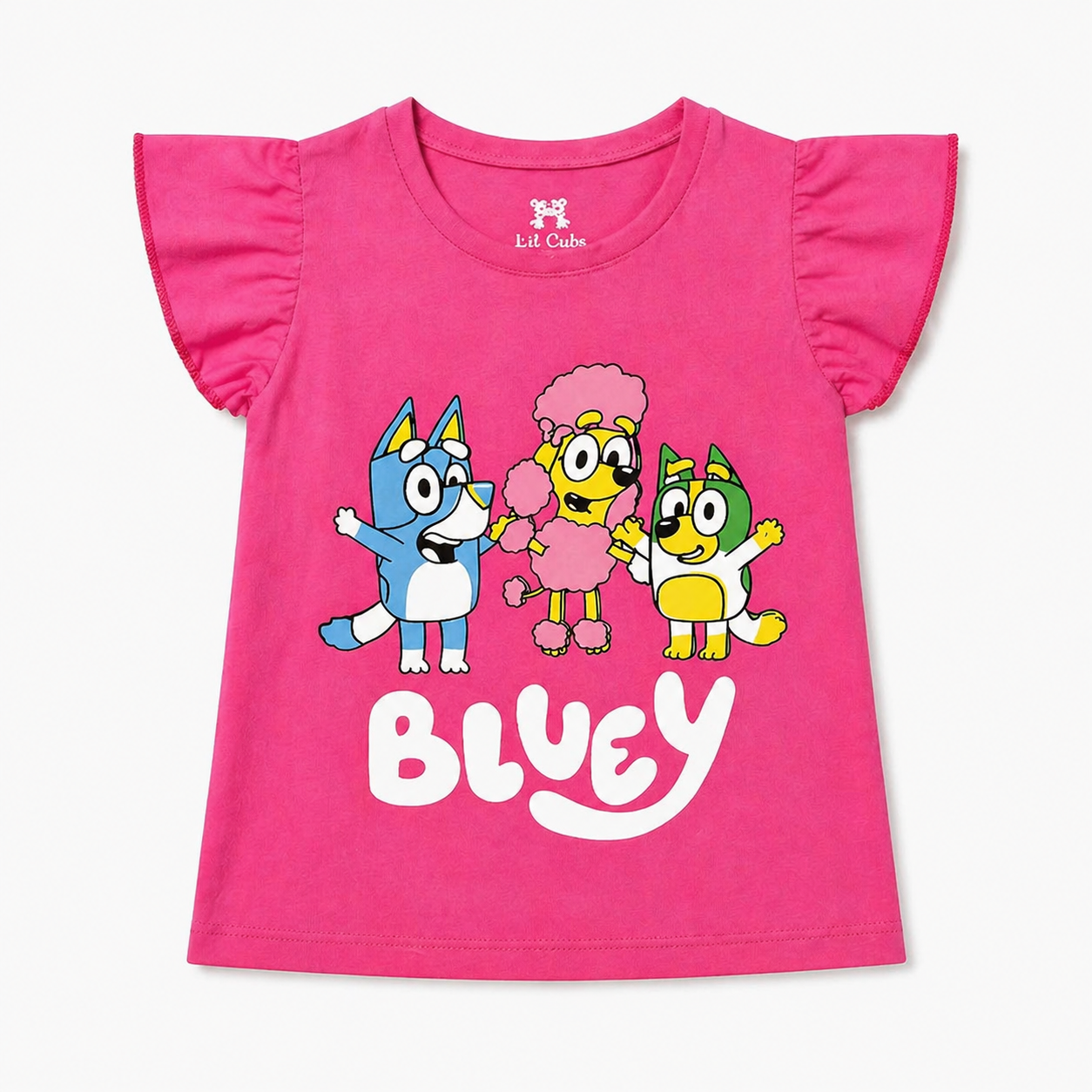 Pink and blue Lil' Cubs summer coord set for kids, featuring a matching top and shorts with playful summer design.