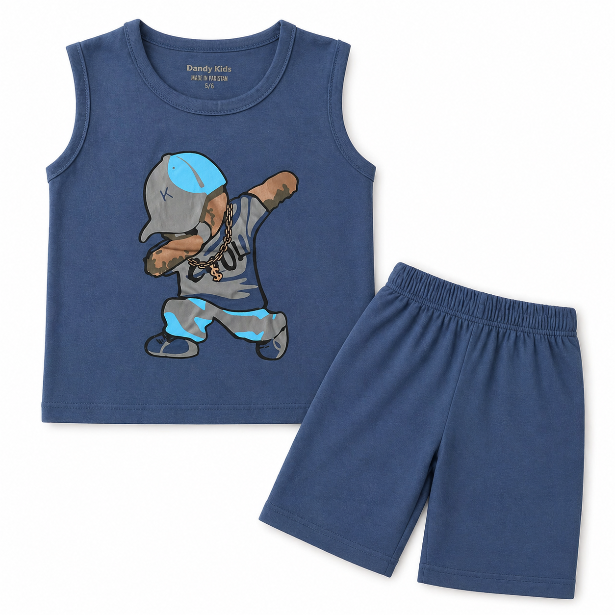 Dull Blue Cool Bear Summer Coord Set (Ages 1-12)