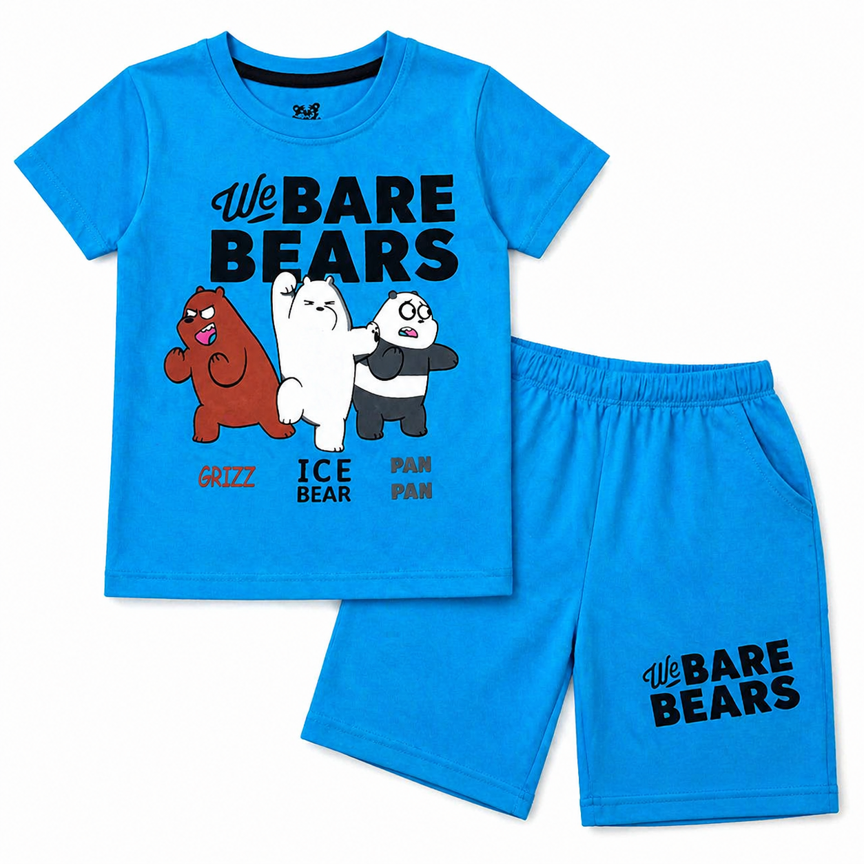 Boys sky blue bare bear summer coord set featuring a sleeveless top and shorts for ages 1 to 12 from lilcubspk