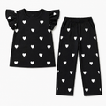 Black heart-themed summer coord set for kids by Lil' Cubs, featuring a matching top and shorts in a cute, casual style.
