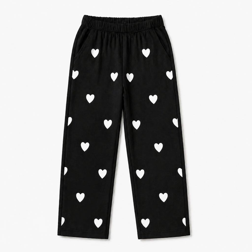 Black heart-themed summer coord set for kids by Lil' Cubs, featuring a matching top and shorts in soft fabric.