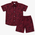 Maroon shadow print summer boys' coord set by lilcubspk for ages 1 to 12, includes matching top and shorts, casual and comfortable style.