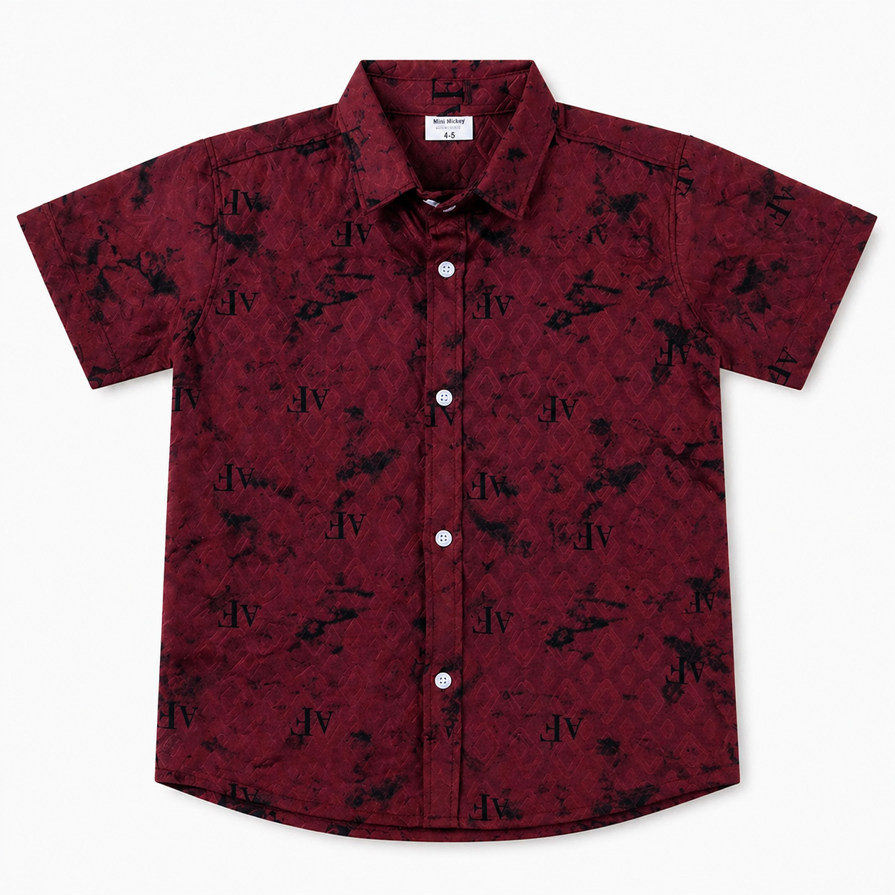 Maroon shadow print boys' summer coord set by lilcubspk, featuring a matching top and shorts for ages 1 to 12 years.