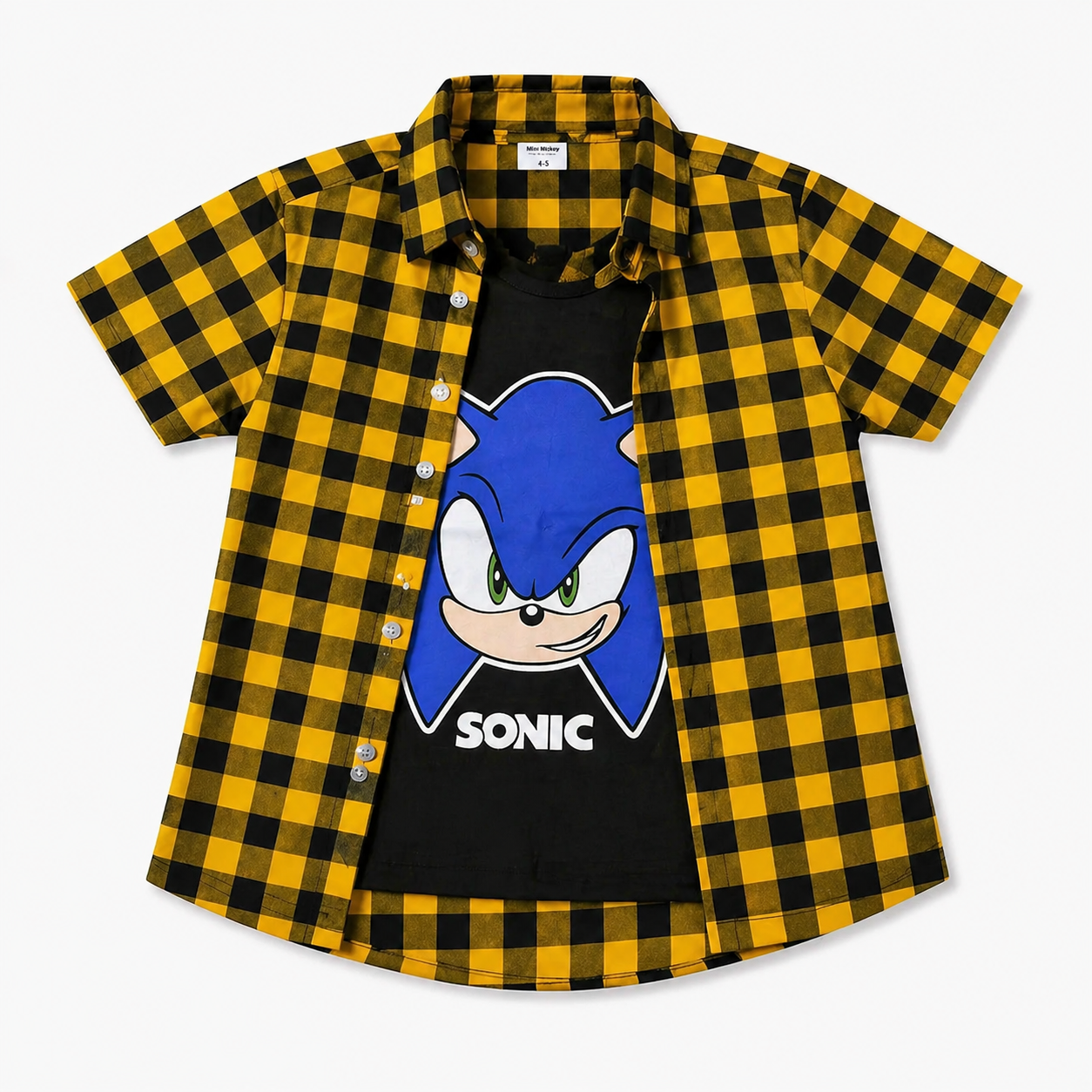 Mustard black check summer coord set for boys by lilcubspk, featuring a stylish matching top and shorts for ages 1 to 12.