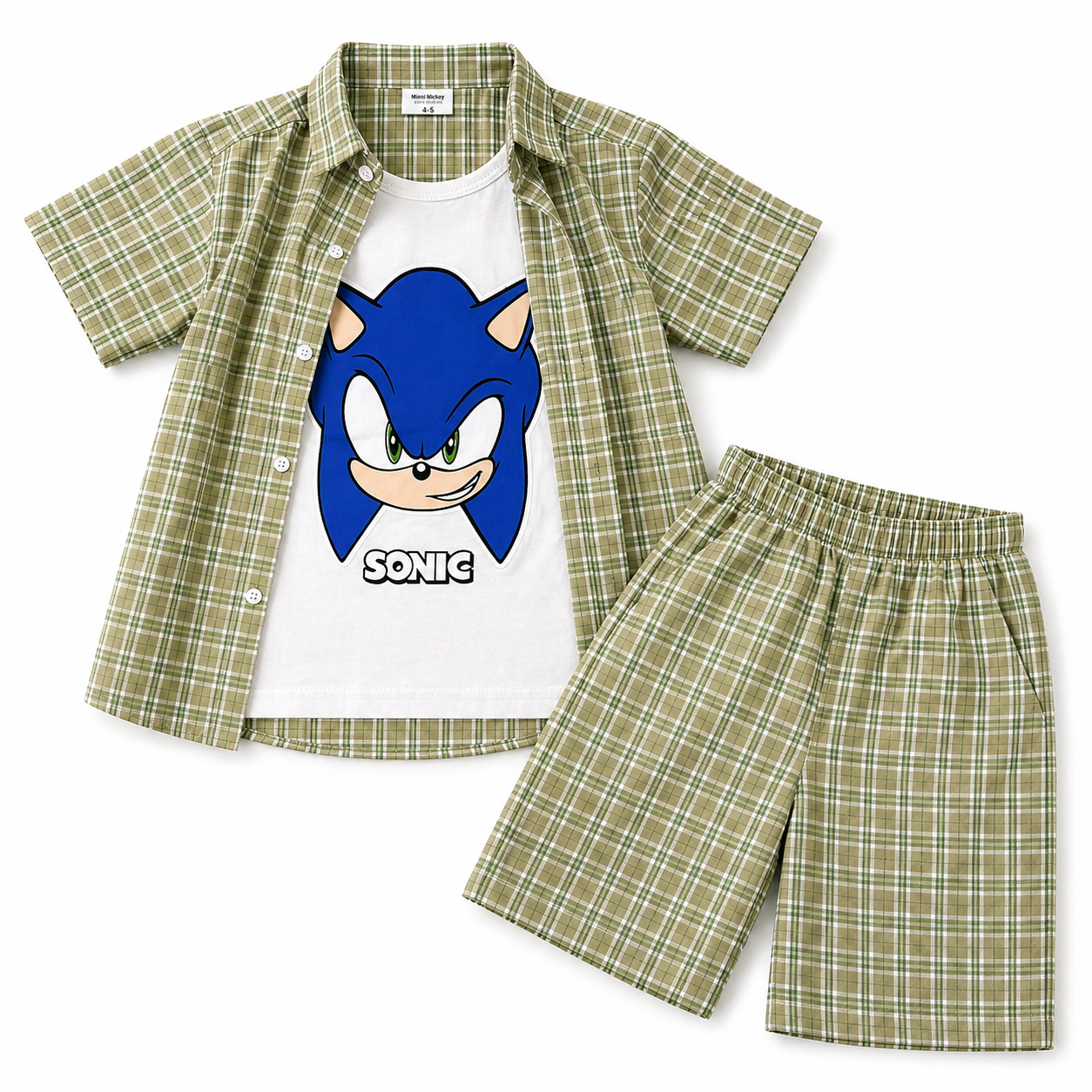Olive Green Check Sonic Summer Coord Set for Boys (1 - 12 Years)