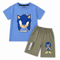 Sky blue and light olive sonic-themed coord set for boys, featuring a summer outfit with playful design, suitable for ages 1 to 12 years.