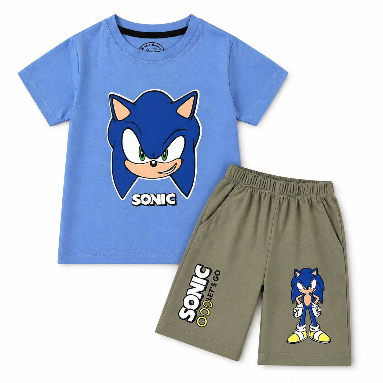 Sky Blue & Light Olive Sonic Coord Set for Boys (1–12 Years)