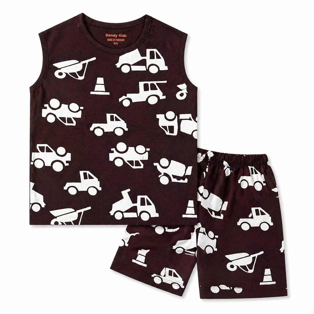 Dark Maroon Sleeveless Truck Coord Set for Boys (1–12 Years)