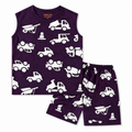 Dark purple sleeveless truck coord set for boys, summer style from lilcubspk, featuring a sleeveless top and matching shorts.