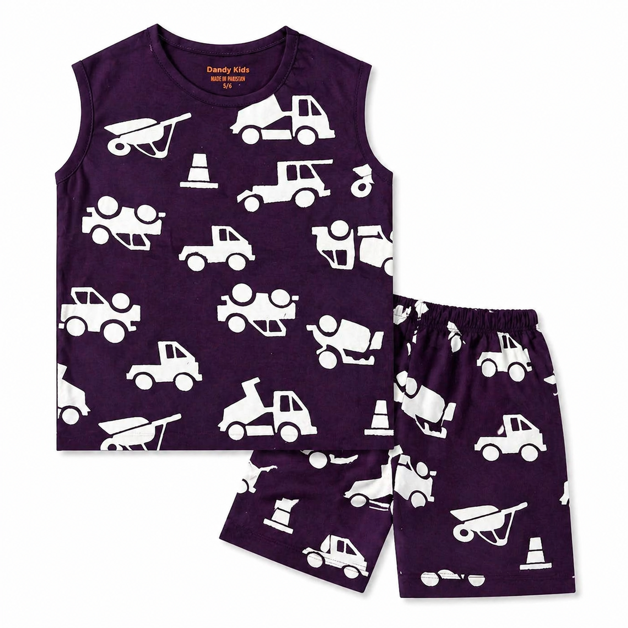 Dark Purple Sleeveless Truck Coord Set for Boys (1–12 Years)