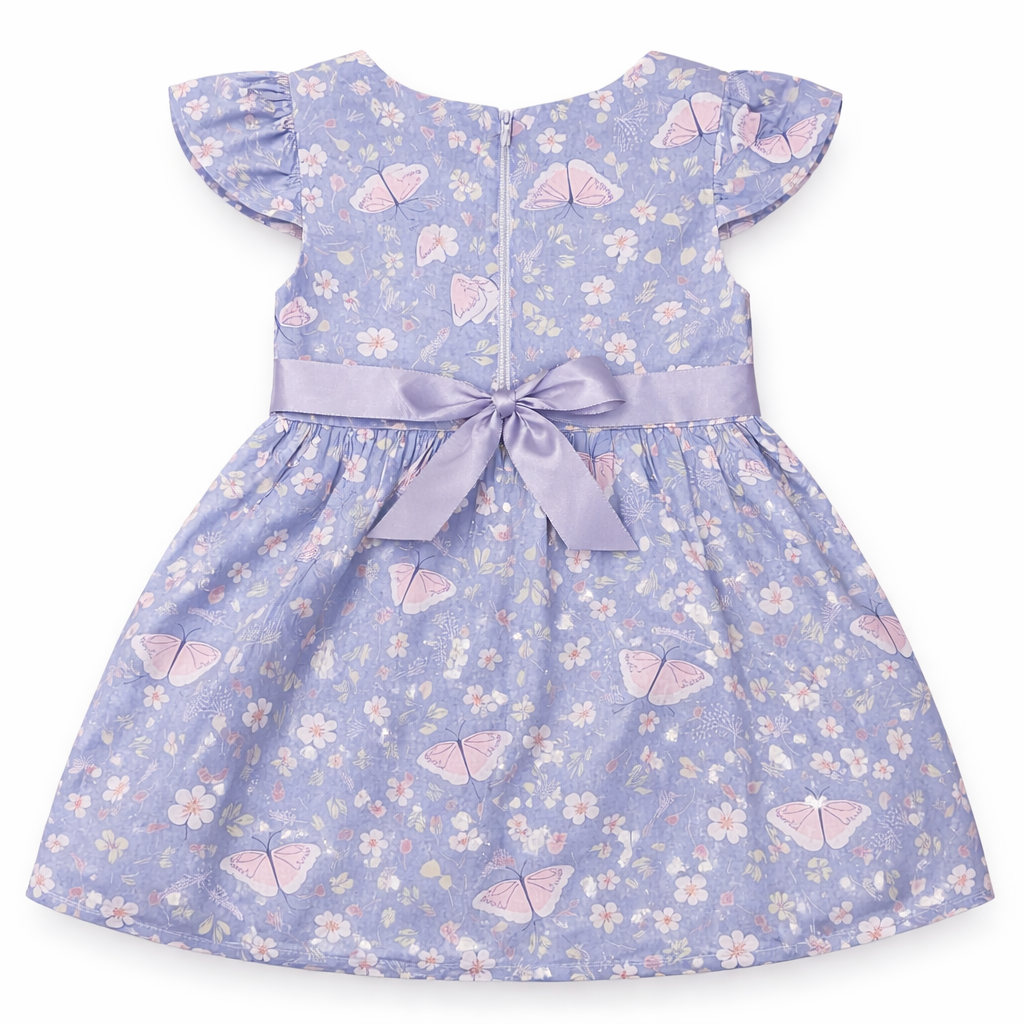 Light blue floral cotton frock for girls aged 2-6 years, stylish and comfortable dress by lilcubspk featuring a charming floral pattern.