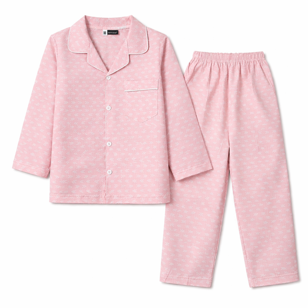 Boys Cotton Night Suit - Light Pink, Sign Pattern (1-4 Years)