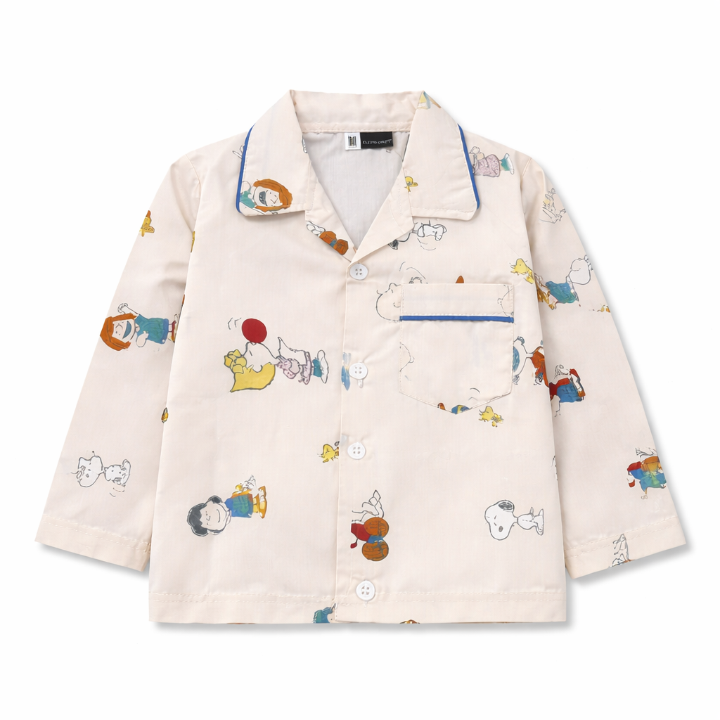 Girls Cotton Night Suit - Off White, Girls Playing Pattern (1-4 Years)