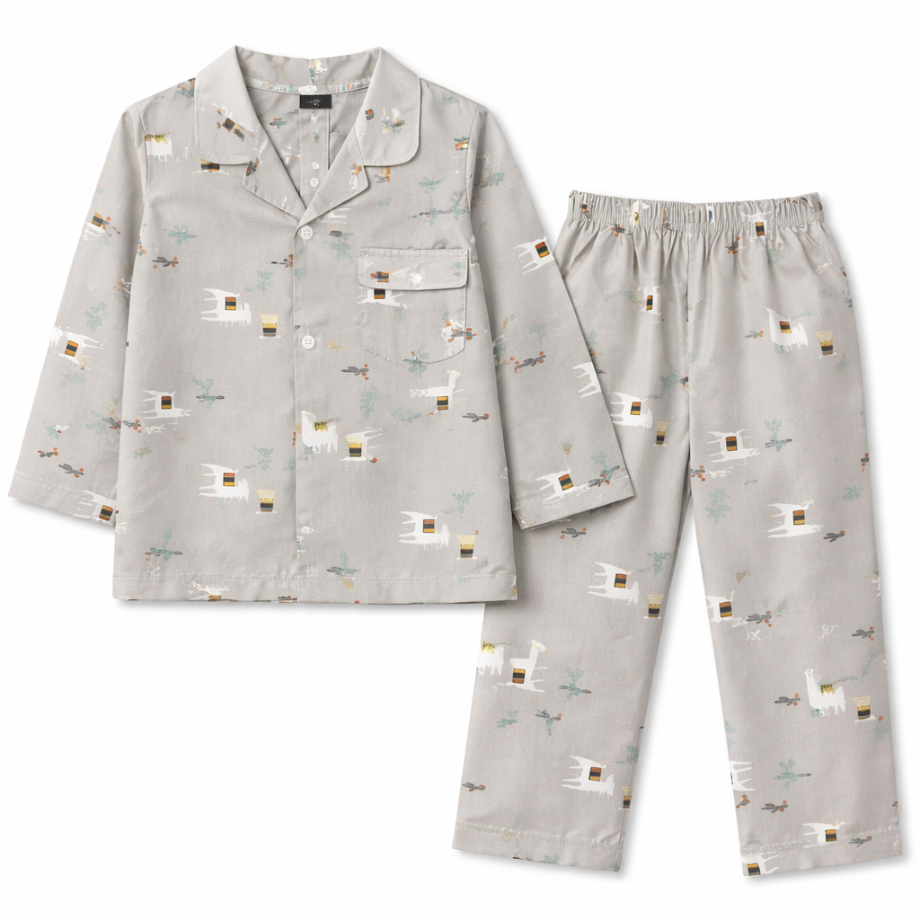 Girls Cotton Night Suit - Sea Green, Squirrel Pattern (1-4 Years)