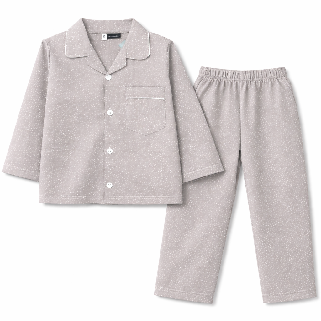Cotton Night Suit - Sand, White Dot Pattern (1-4 Years)