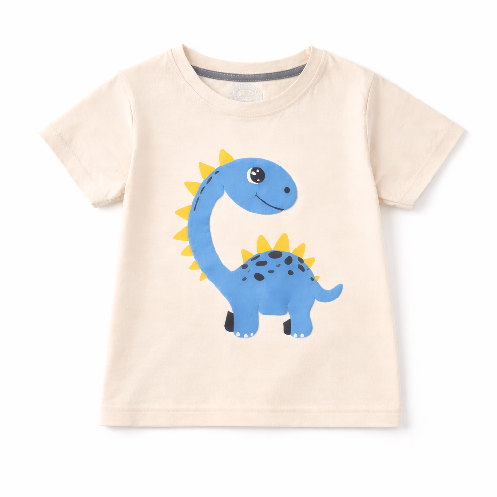 Boy's summer coord set with colorful dino print, suitable for ages 1-10, from lilcubspk. Perfect for warm weather and casual wear.