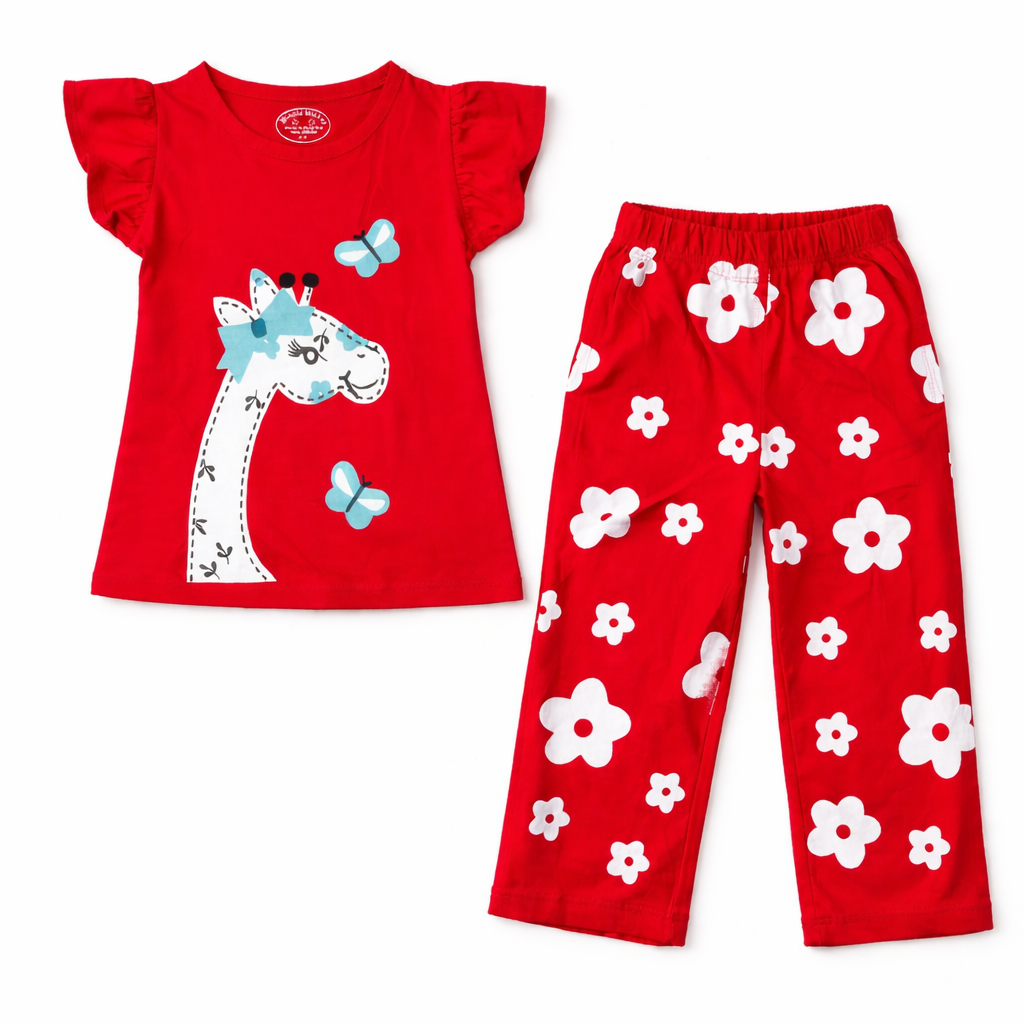 Girls summer coord set with giraffe print by lilcubspk, includes top and shorts for ages 1-10, perfect for warm-weather wear.